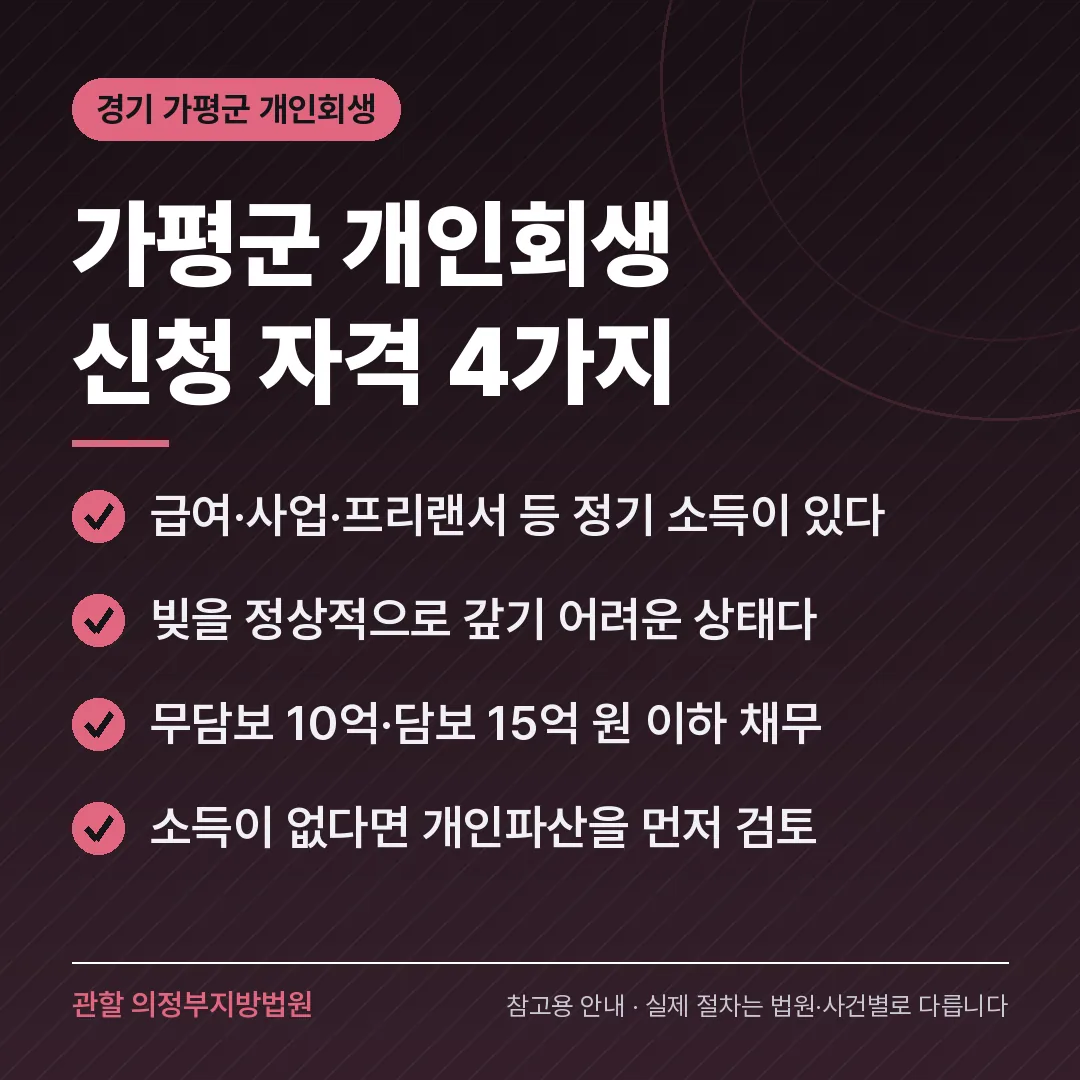 경기 가평군 개인회생 신청 자격 4가지