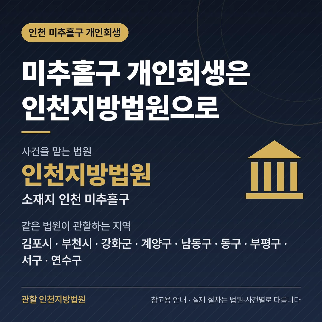 인천 미추홀구 개인회생 관할 법원 — 인천지방법원 인천 미추홀구 개인회생 관할 법원 — 인천지방법원