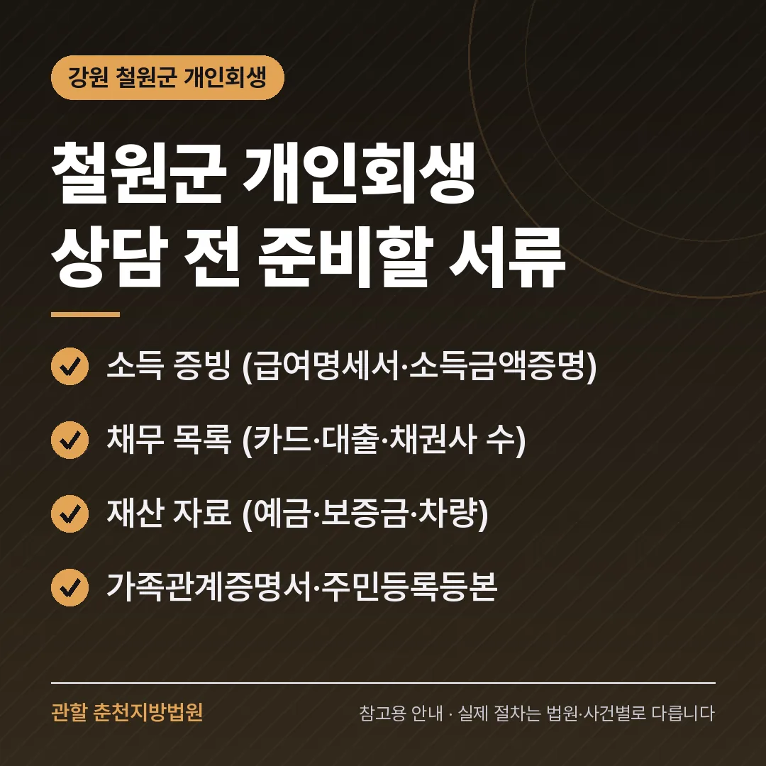 강원 철원군 개인회생 상담 전 준비 서류 강원 철원군 개인회생 상담 전 준비 서류