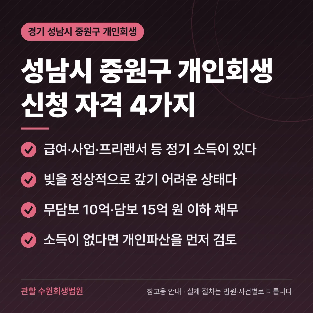 경기 성남시 중원구 개인회생 신청 자격 4가지