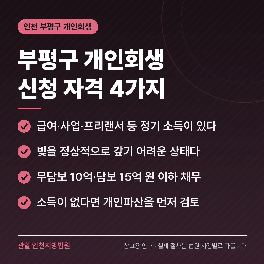 인천 부평구 개인회생 신청 자격 4가지