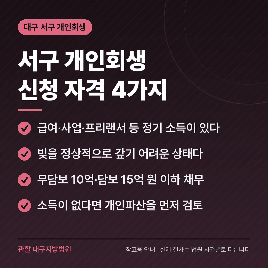 대구 서구 개인회생 신청 자격 4가지