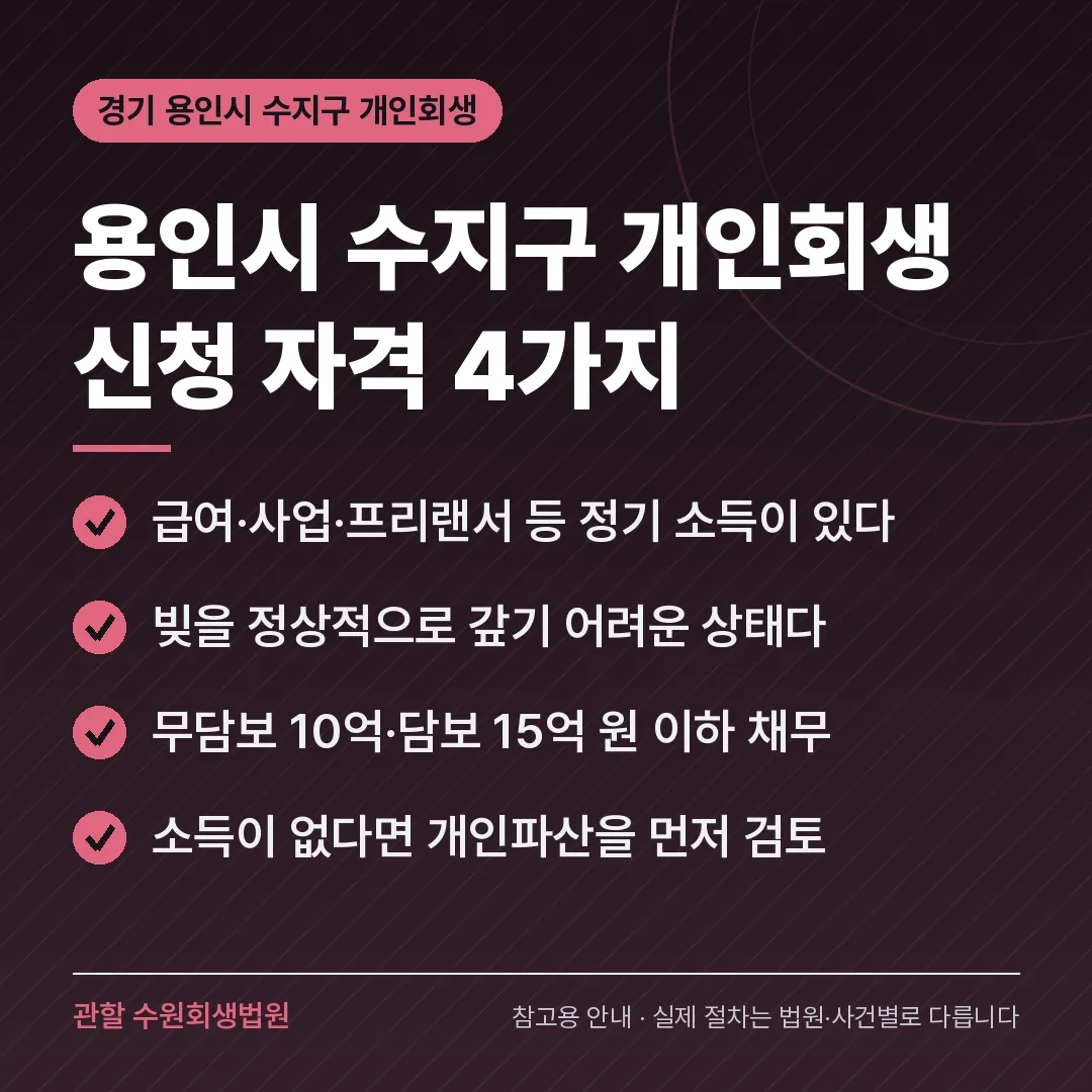 경기 용인시 수지구 개인회생 신청 자격 4가지