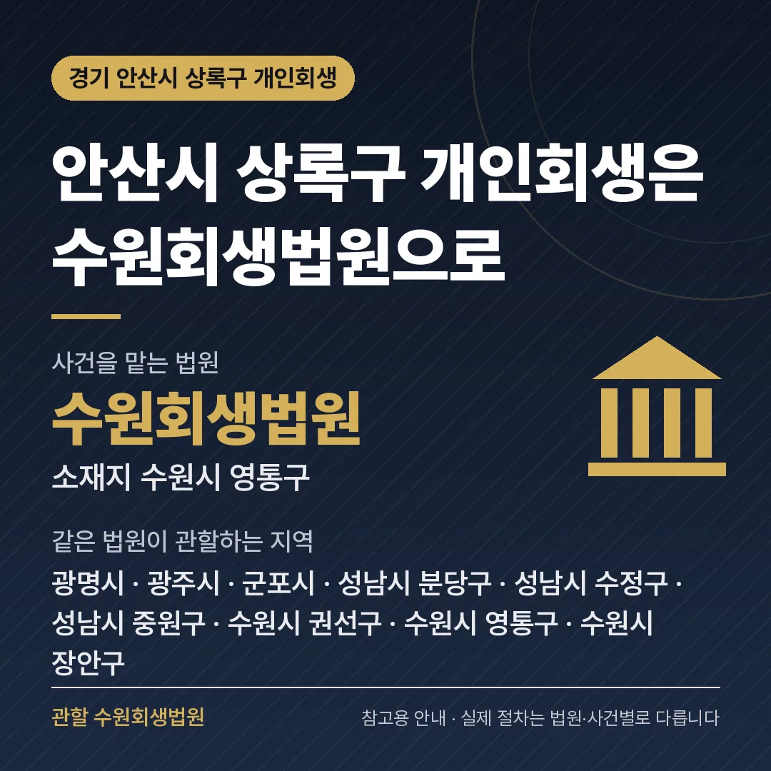 경기 안산시 상록구 개인회생 관할 법원 — 수원회생법원