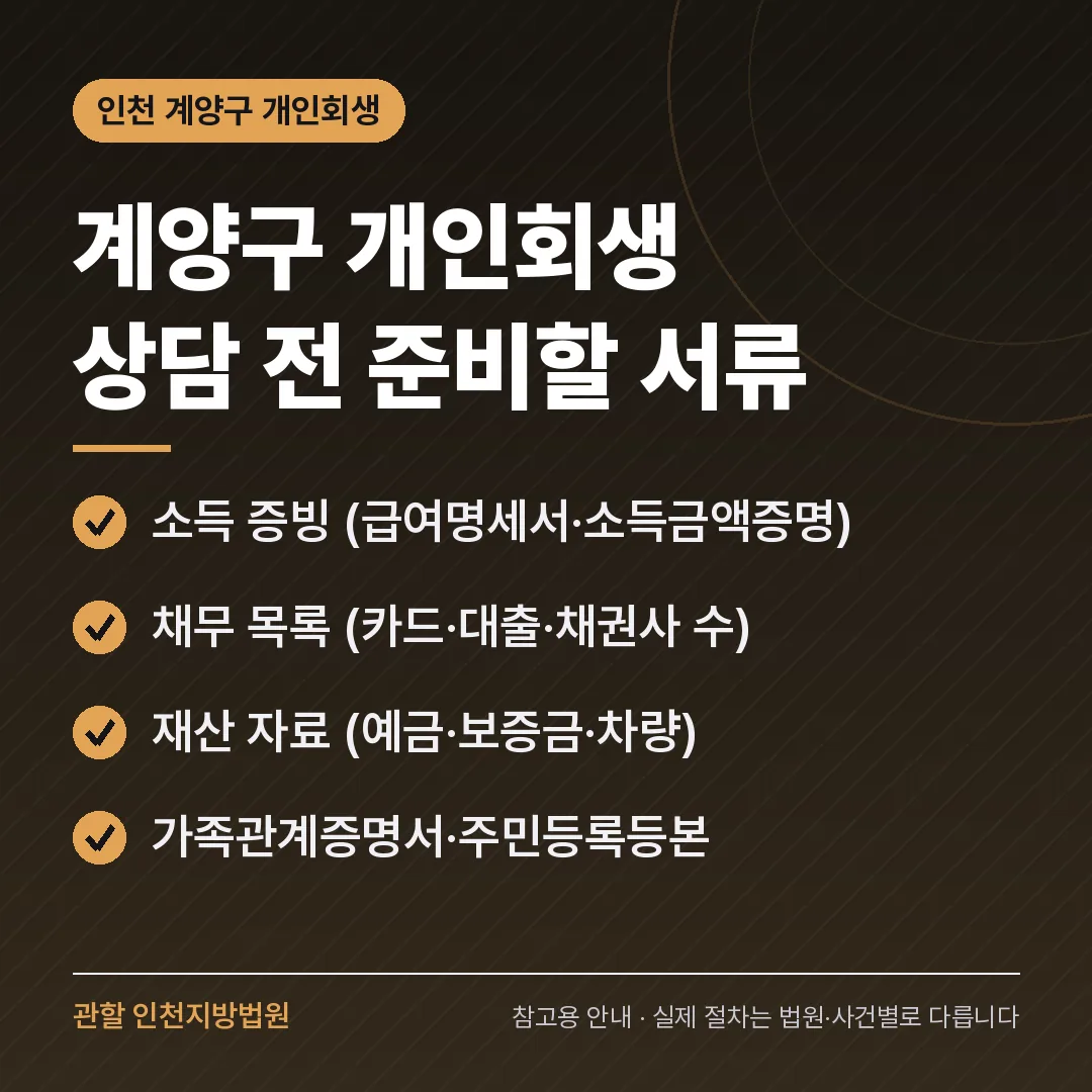 인천 계양구 개인회생 상담 전 준비 서류
