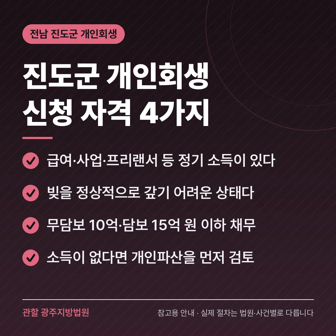전남 진도군 개인회생 신청 자격 4가지