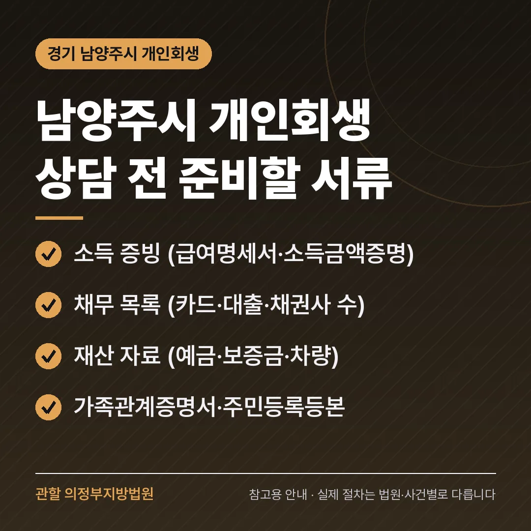 경기 남양주시 개인회생 상담 전 준비 서류