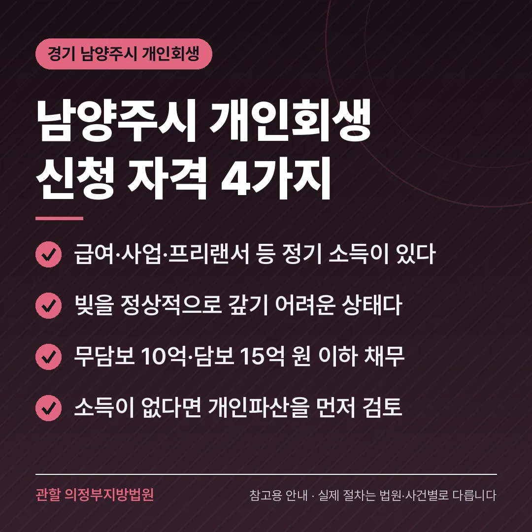 경기 남양주시 개인회생 신청 자격 4가지