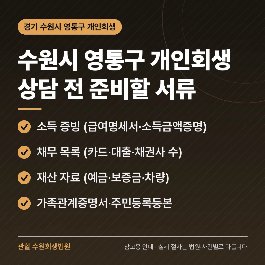 경기 수원시 영통구 개인회생 상담 전 준비 서류 경기 수원시 영통구 개인회생 상담 전 준비 서류