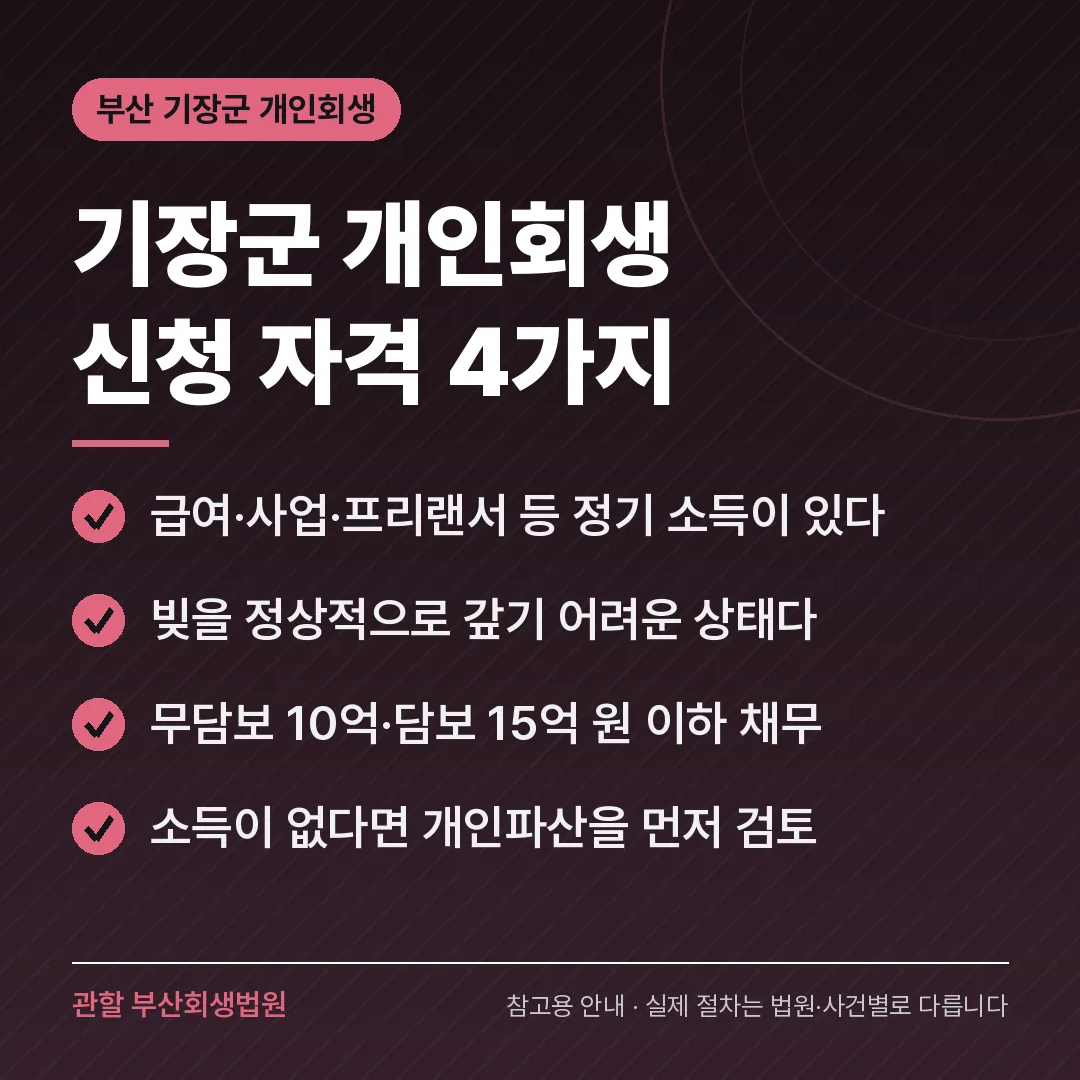 부산 기장군 개인회생 신청 자격 4가지 부산 기장군 개인회생 신청 자격 4가지