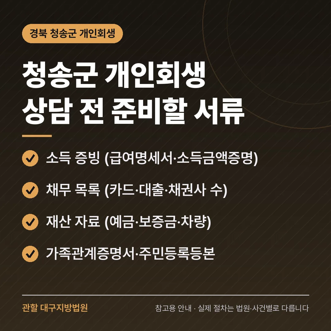 경북 청송군 개인회생 상담 전 준비 서류